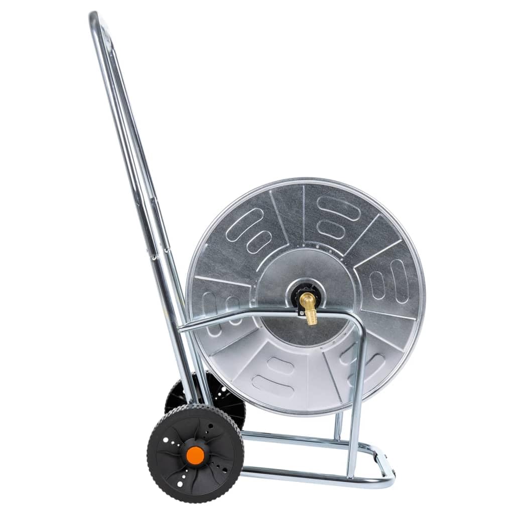 Mangloder Schlauchwagen für 80 m 3/4 Zoll Gartenschlauch aus verzinktem Stahl mit Rollen und langer Griff für einfache Gartenbewässerung und flexible Handhabung