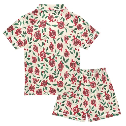 ALAZA Pomegranate Leaf Fruit Satin Pajamas Set Short Sleeve Button Down Sleepwear Summer Pjs 2 Piece2