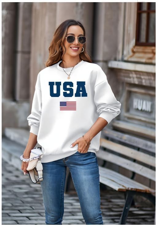 Womens USA Sweatshirt Crewneck American Flag Sweater Long Sleeve Usa Shirt Pullover 4th of July T Shirt Outfits - Image 3