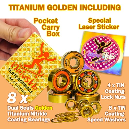 Naivskb Skateboard Bearings 8mm 8 Pack w/Locknuts Washers Skateboards Longboards Cruisers Surfskates Scooters Roller Skates (Golden Orange) - Image 2