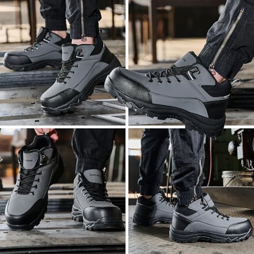 Image of Waterproof Steel Toe Boots for Men Wide Width Non Slip Work Shoes Slip Resistant Safety Toe Sneakers Indestructible Construction Composite Toe Shoe Puncture Proof Footwear