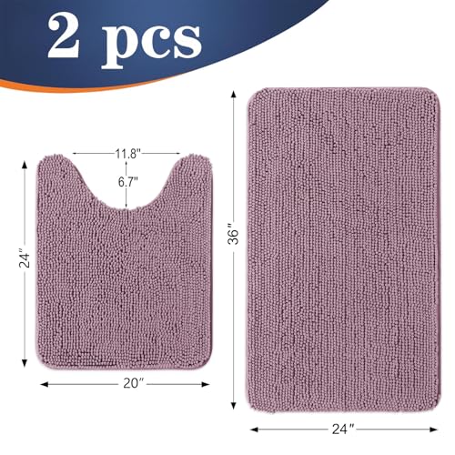 Image of OLANLY Bathroom Rugs Sets 2 Piece, Soft Absorbent Chenille Bath Mats and U-Shaped Contour Toilet Mat Area Rug Set, Machine Washable Bath Carpet, Home Decor Accessories(36 inchx24 inch+24 inchx20 inch, Deep Plum)