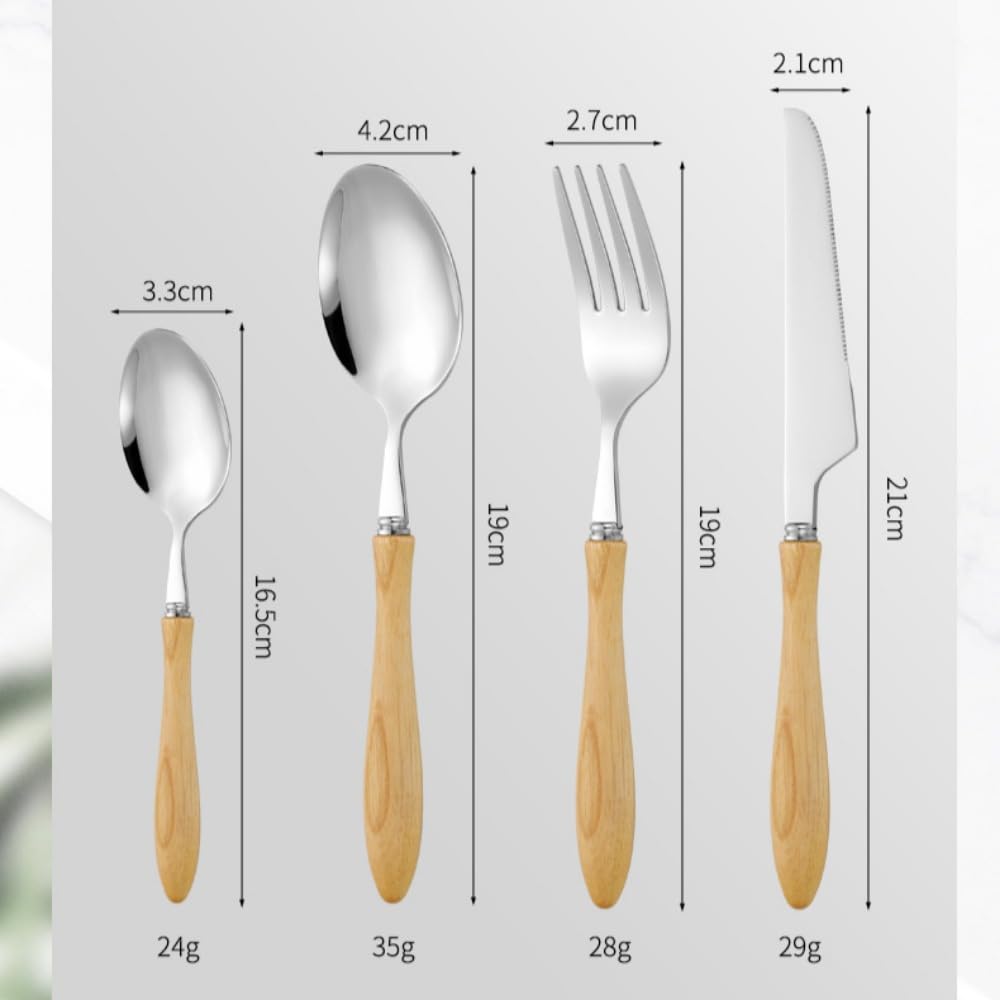 Couverts de Cuisine en Bois de frêne Massif, Couverts en Acier Inoxydable, Couteaux et fourchettes en Acier, Couverts pour la Maison, Les fêtes et Les Restaurants (Manche en Gourde