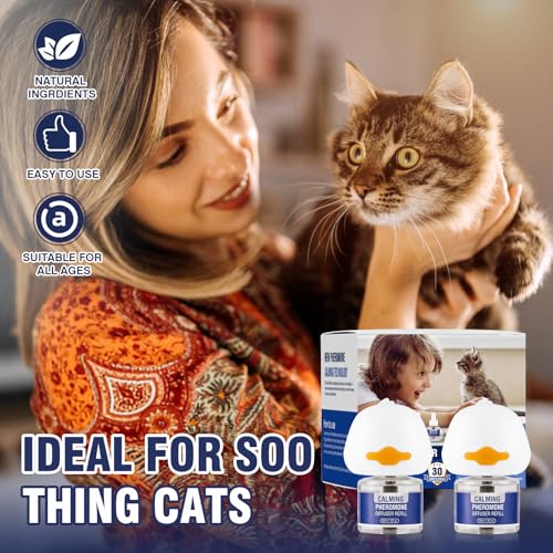 Piuess Katzen Beruhigung Steckdose FüR Cat Calming Diffuser Beruhigendes Diffusor- Set Katze Anti Stress Pheromon Beruhigungsmittel Duftstecker Geschmacklos(2 StöPsel + 2 NachfüLlpackungen à-7