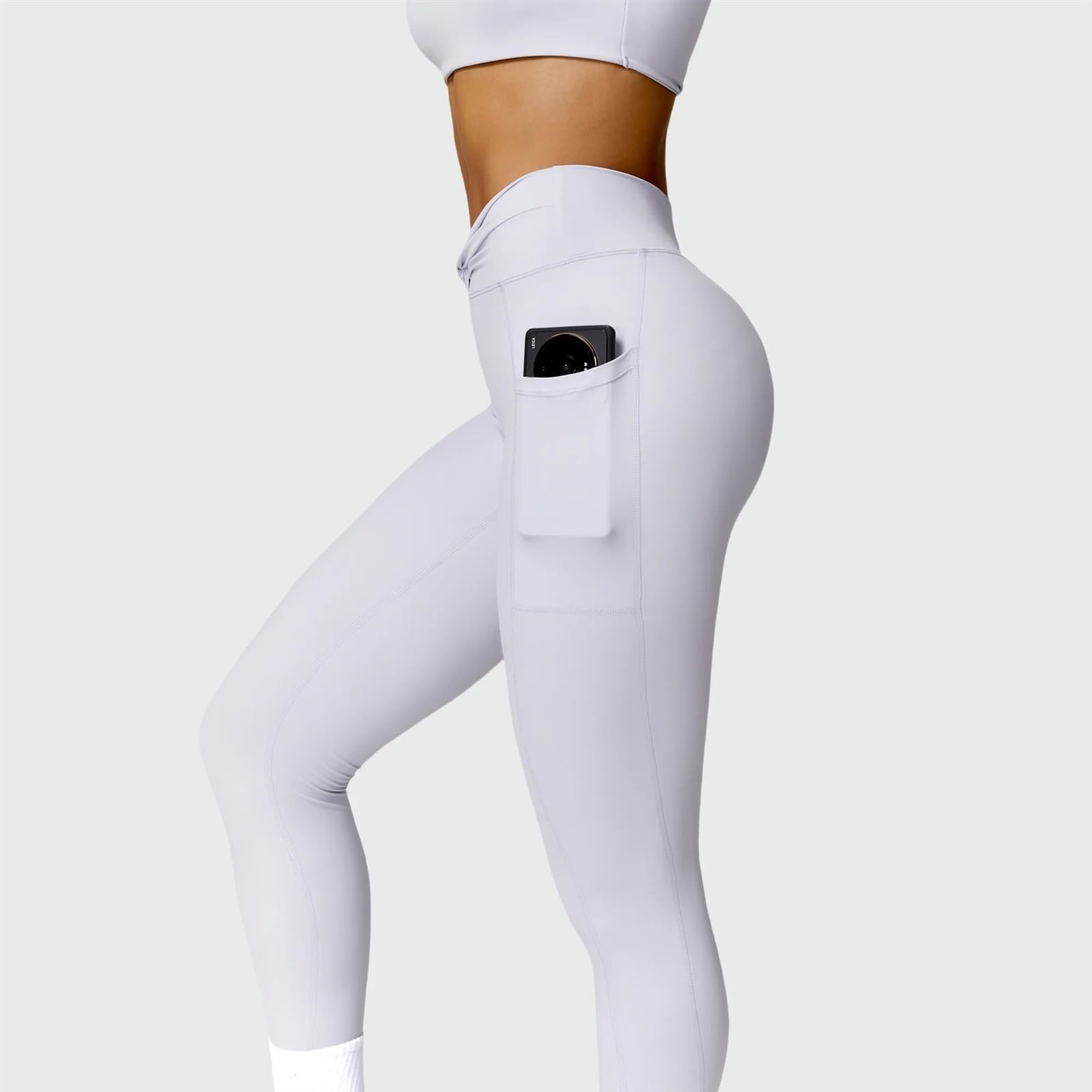 Pantalones de Yoga for mujer, mallas de entrenamiento for correr con cintura cruzada, cintura alta, levantamiento de cadera, sensación desnuda, mallas deportivas for gimnasio Leggings mujer(Haze Blue,