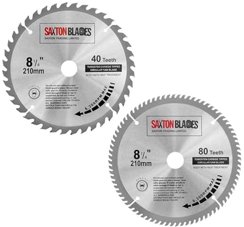 Saxton TCT Lot de 2 lames de scie circulaire à onglet pour scie à bois Evolution Rage 210 mm x 40 et 80 dents x 25,4 mm Cover