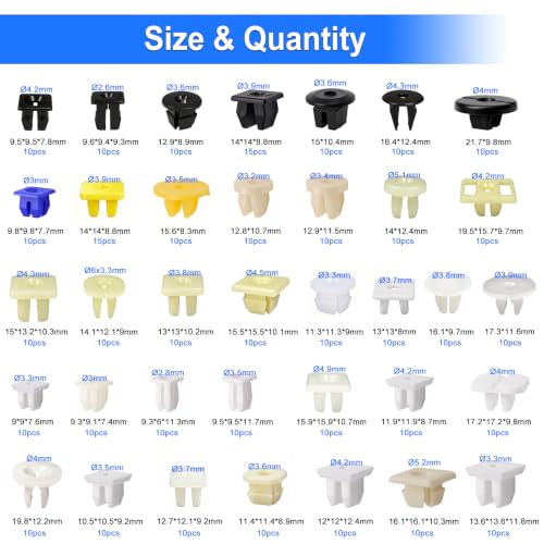Image of 370Pcs Nylon Grommet Nut Assortment Kit, Auto Body Plastic Screw Retainer Inserts, Universal Car Panel Fender Bumper Grille License Plate Mounting Nylon Fastener Clips Replacement