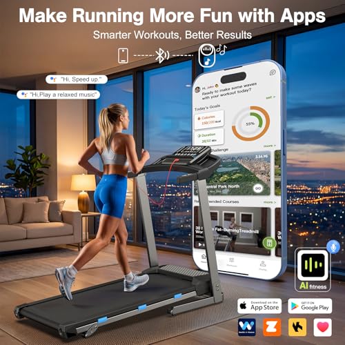 Image of COZYINN Folding Treadmill with Incline, 3.5HP Quiet Treadmills for Home 400 lb Capacity, Running Machine with Pulse Sensor and Bluetooth Speaker, 7.6 MPH, App, Wide Belt, Space-Saving Design