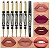 6Pcs-Lip-Liner-and-Lipstick-SetDNM-Double-Head-Matte-Mat-Lipstick-24H-Lip-Liner-2-in-1-Makeup-Set-for-Black-Women-Waterproof-Long-Lasting-24-All-Day-Dark-Red-Lipstick-Matte-Gift-Kit-with-Lipliner evpct 6Pcs Lip Liner and Lipstick Combo Set, DNM 2-in-1 Waterproof Lipstick and 24H Lip liner Set for Women, Antique Rose Chestnut Nude Dark Brown Matte Lipstick Pen with Lip Liner Set Long Lasting 24