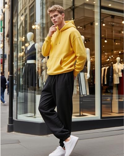 JIHUILAI Mens Hoodie Fleece Pullover Long Sleeve Hooded Sweatshirt Solid Color Drawstring Kangaroo Pocket Hoodies(S-3XL)3