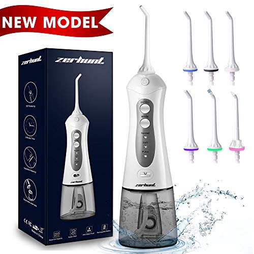 Cordless Water Flosser Teeth Cleaner, [NEWEST 2020] High Plus Rechargable Portable Oral Irrigator For Travel, Braces & Bridges Care，IPX7 Waterproof With 6 Interchangeable Jet Tips