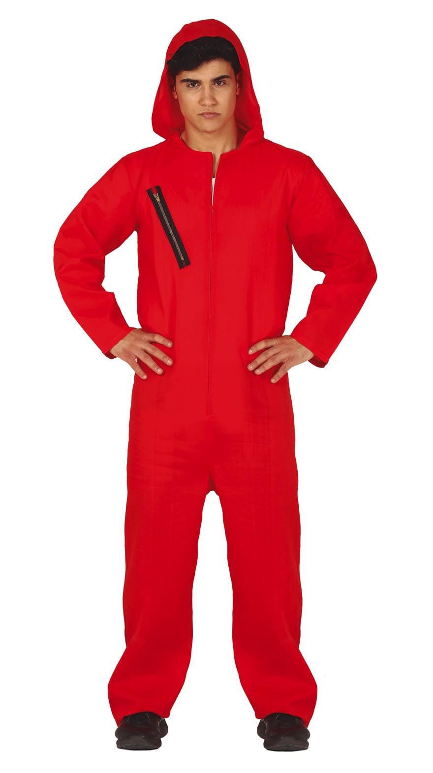FIESTAS GUIRCA | Disfraz de Convicto Adulto (52-54/L) - Capucha y Mono - Disfraces de Prisionero y Ladrón para Halloween, Carnaval y Fiestas de Cine - Ideal para Adultos - Rojo