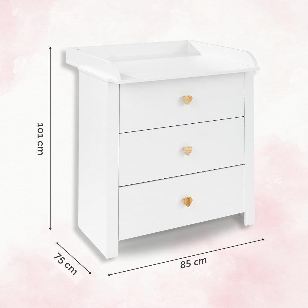 Table a Langer Bebe LITTLE HEART - Commode Chambre Enfant - Compacte Enfant Meuble de Rangement - Commode a Langer Bebe - Réalise Chambre Bebe Complete avec Un Lit - Tables à Langer - Plan à Langer