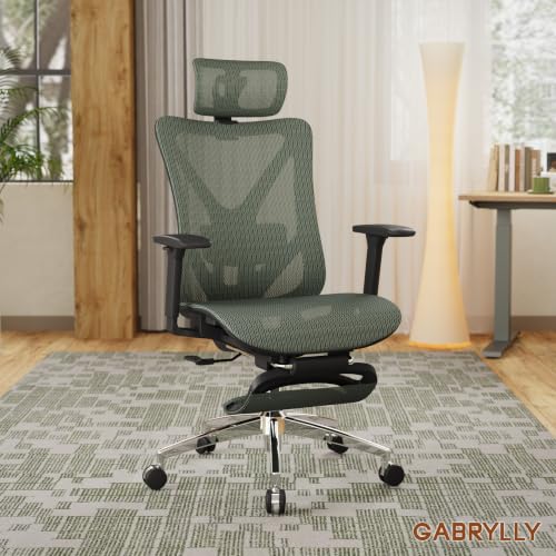 Image of GABRYLLY Ergonomic Office Chair with Adjustable Lumbar Support, 3D Armrests & Headrest, 135 Reclining Chair with Footrest & Large Steel Base,300LBS Swivel Desk Chair(GYMN01-JG)