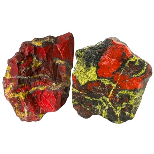 Image of Amazing Gemstone Dragon Bloodstone Raw Crystals and Healing Stones, Natural Rocks for Tumbling - DIY Raw Stones and Crystals, 2 Pieces