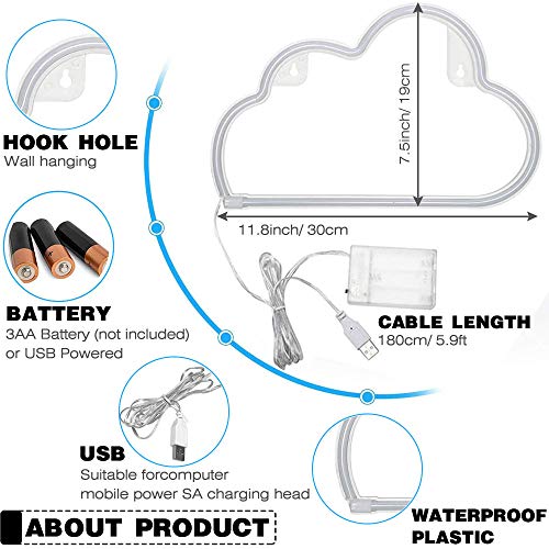 Image of YouOKLight neon cloud sign,cloud led light Wall Light Night Lights, Battery or USB Powered Neon Lights for Wall Decor, Bedroom, Kids Room, Living Room, Bar, Party, Christmas, Wedding (Pink)