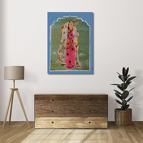 Image of Sikhash Raja Ravi Varma Canvas Paintings Classic Art, Indian Art, Famous Artist, Wall Painting for Living Room, Bedroom, Office, Unframed, Multicolor Fabric Size - 23x17 inches (58x43 cms, Rambha)