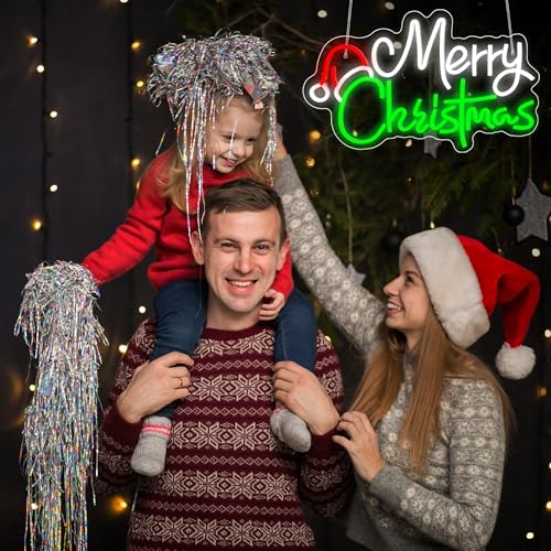 Image of Merry Christmas Neon Sign - Christmas LED Neon Light Up Signs for Wall Decor Home Decor for Xmas Party Bedroom Living Room Business Bars Shop Decoration USB Operated