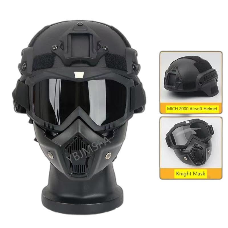 Mich - Juego de casco y máscara para airsoft, máscara de airsoft con gafas antiniebla desmontables, máscara táctica para CS Airsoft, Halloween, cosplay, ciclismo fiesta
