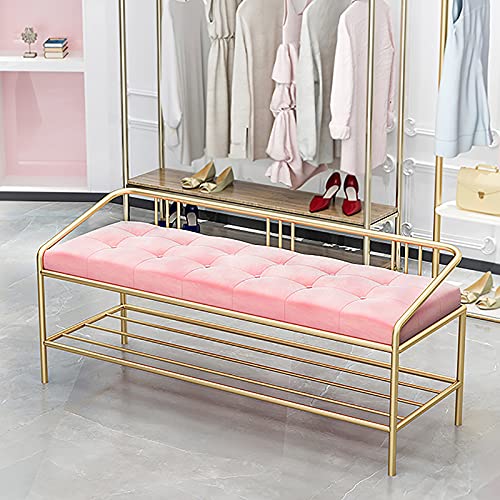 YHKJLYH Lujoso Banco Zapatero para Entrada, Moderno Zapatero de Porche, Organizador de Metal, con Asiento tapizado en Terciopelo Grueso, Color Rosa, 80 x 35 x 45 cm (31 x 14 x 18 Pulgadas).