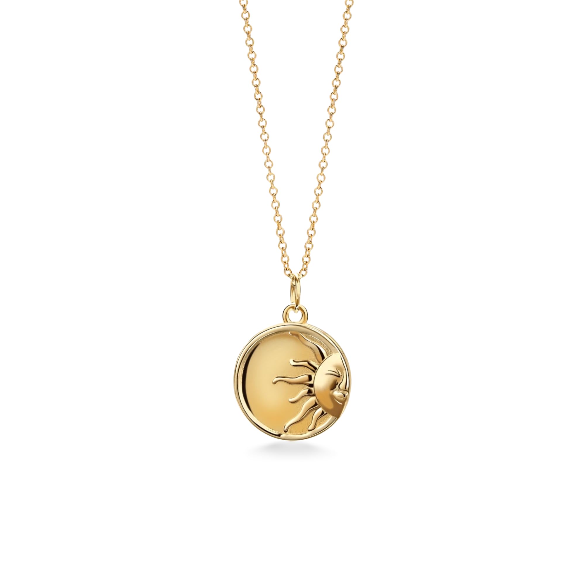 PERIMADE Collana con medaglione portafoto con sole personalizzato che contiene foto, collana con ciondolo a moneta con messaggio di testo inciso personalizzato per donne, gioiello rotondo