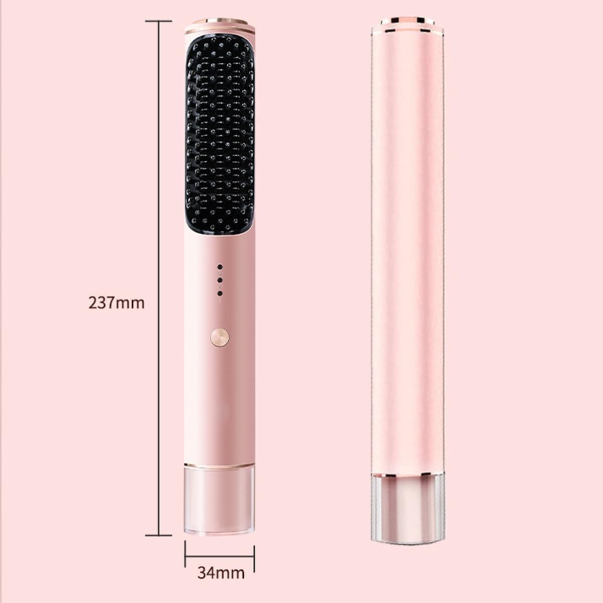 Bezprzewodowa szczotka prostująca włosy z 3 poziomami temperatury, automatycznym wyłączaniem, antyoparzeniowa, podgrzewana, podróżna, USB-C, typ C, przenośna prostownica do włosów - różowa