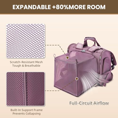 Lollimeow Expandable Cat Carrier Backpack for Large Cats - Airline Approved Pet Carrier Backpack for Small Dogs, Hiking & Travel, Waterproof with Breathable Mesh, 14lbs Capacity (Plum, Standard) - Image 3