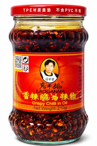 Crispy Chilli Oil 210g Spicy Chilli Crisp Hot Sauce Jar - Savoury Crunchy Texture | Authentic Chinese Umami Condiment for Noodles Rice Stir-Fries and dips