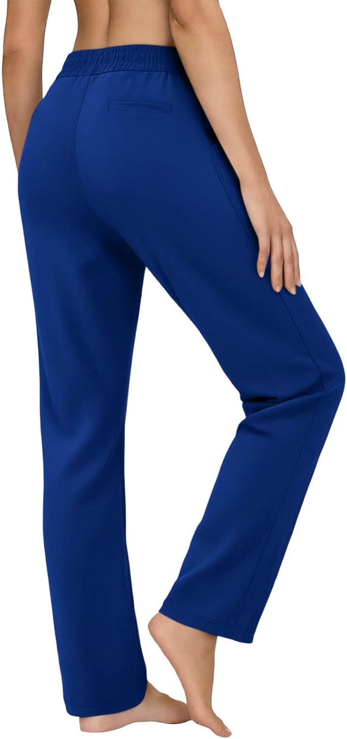 Straight Leg Dress Pants for Women Stretchy Work Office Pants Pull on High Waist Business Casual Slacks with Pockets