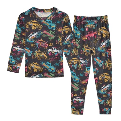 ALAZA Colorful Truck Cute Pajamas Long Sleeve Sleepwear 2-Piece Pajama Set