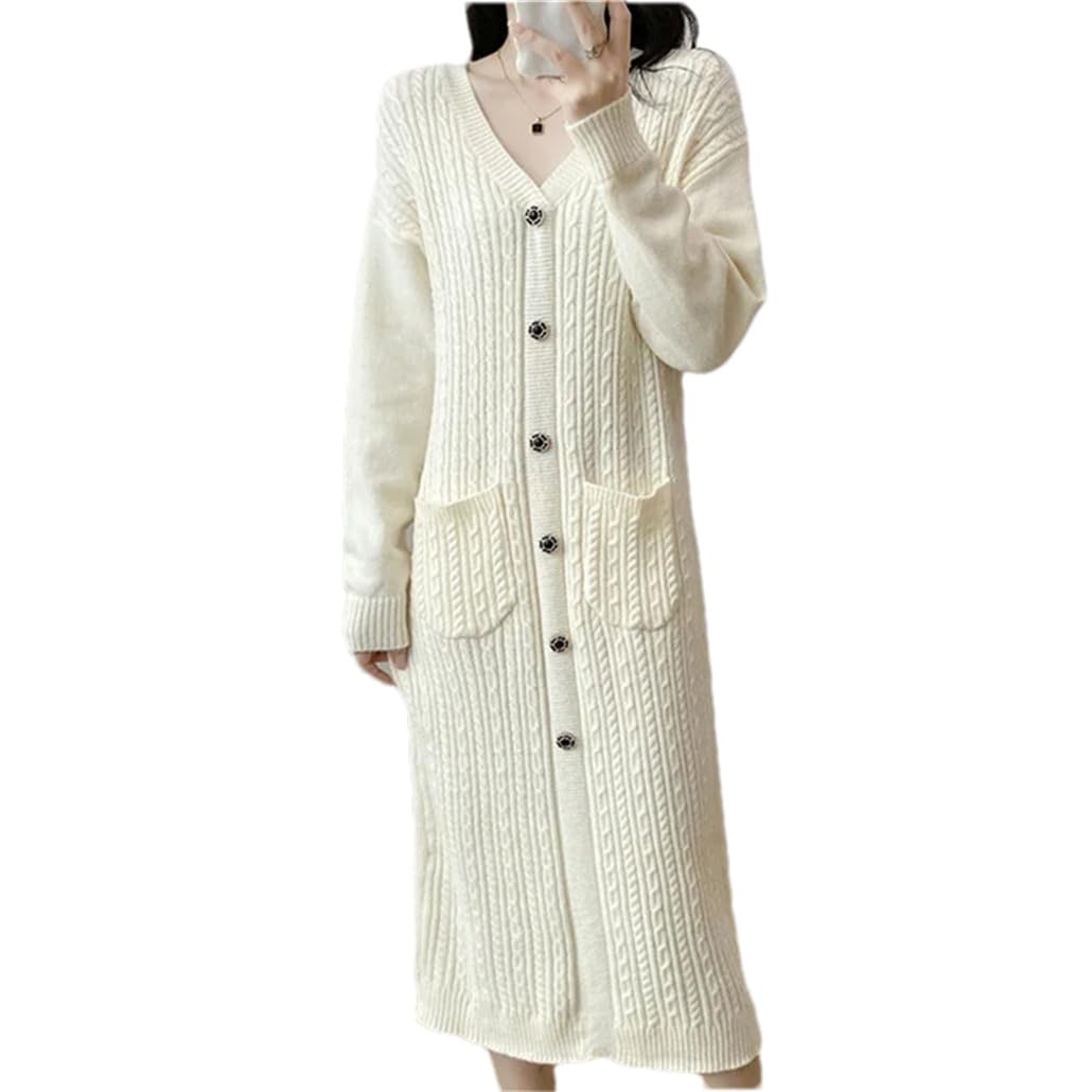 Vestido de punto para mujer, para otoño e invierno, holgado, casual, con bolsillo, midi, cálido
