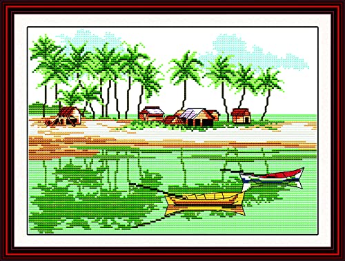 Kit point de croix de Noël idéal comme cadeau créatif motif maison de bateau