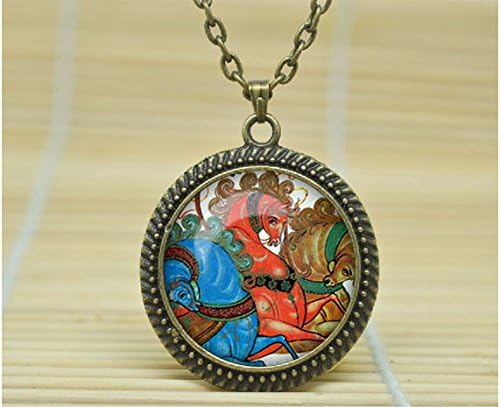 Fashion Jewelry Christmas Necklace Christmas Horse Jewelry Russian Christmas Art Pendant Glass Cabochon Necklacea0990