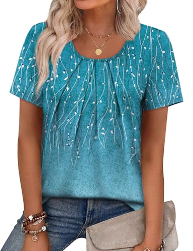 Image of WIHOLL Women T Shirts Pleated Short Sleeve Tops Business Casual Blouses | Loose Fit, Dressy Casual, Trendy 2026, Flowy, Boho