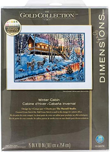 Dimensions Gold Collection Winter Cabin Christmas Cross Stitch Kit Grey 16 Count Aida, 15" x 10"