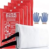YTFGGY 4 Pack Fire Blanket Emergency Survival Fiberglass Fire Suppression Blanket Flame Retardant Shelter Safety Cover for Kitchen, Fireplace, Grill, Car, Camping, Warehouse (39'x39'+ Gloves)
