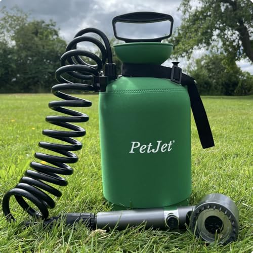 PetJet Portable 5 Liter Dog Shower Washer High Pressure Multipurpose Tank Shower Device Muddy Walks Pet Cleaning Grooming Perfect for Dogs Horses Bikes Shoes Camping and More