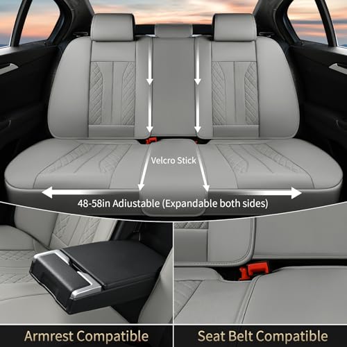 Image of FLORICH Car Seat Covers Full Set Leather Seat Cover for Cars Full Coverage Seat Cover Waterproof Universal Seat Cover for Cars Seats Protector Cushion Universal Fit for Most Cars SUV Trucks, Gray