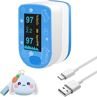 Children Digital Fingertip Pulse Oximeter Blood Oxygen Saturation Monitor with Adorable Animal Theme USB Rechargeable (fit for newborn/infant) For sports and aviation use only (blue)