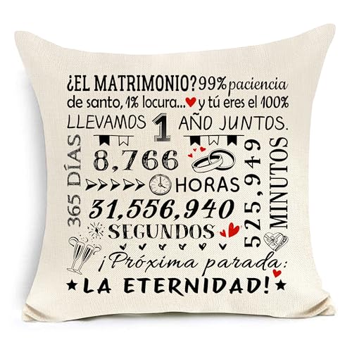 Awyuan Regalo de Primer Aniversario de Boda Funda de cojín de Aniversario para Esposa y Esposo 1 año de Matrimonio Regalo romántico para Parejas