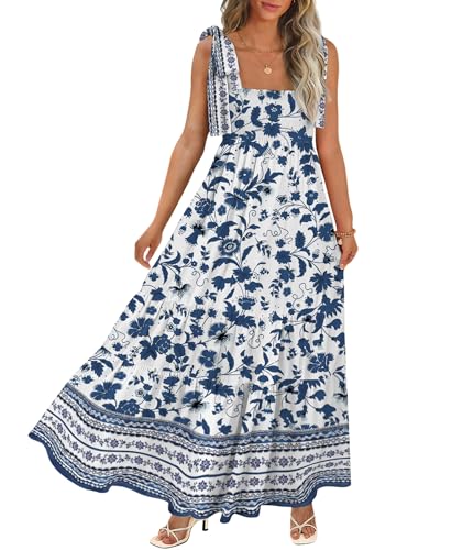 Women's Summer Maxi Dress Boho Spaghetti Straps Casual Long A-line
