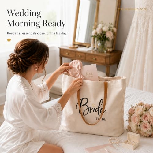 Image of ELEGANTPARK Bride Gifts Bride to Be Bag Engagement Wedding Gifts Bridal Shower Bachelorette Party Large Travel Shoulder Bag Canvas Totes with Zipper