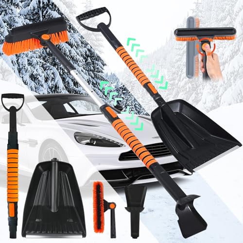 BGTLJKD Raspador de Hielo Coche 5 en 1 Cepillo de Nieve y Rasqueta de Hielo Coche Escalable Mango de Espuma Anti-Deslizante Raspador Hielo Coche - Rasca Hielo Coche eficiente y Seguro