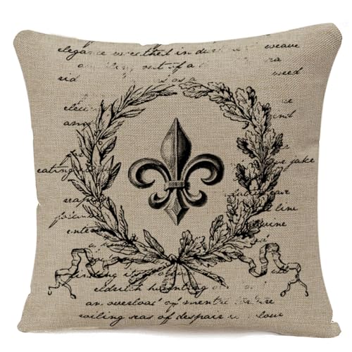 IBILIU Fleur De Lis - Fundas de almohada de 18 x 18 pulgadas, corona de flores, vintage, retro, color negro, lino, fundas de almohada decorativas para sofá, dormitorio