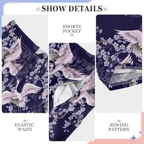 Crane Bird Sping Flowers Boys Long Pants Soft Trousers Elastic Waist Kids Lounge Bottoms with Pockets S-XL4