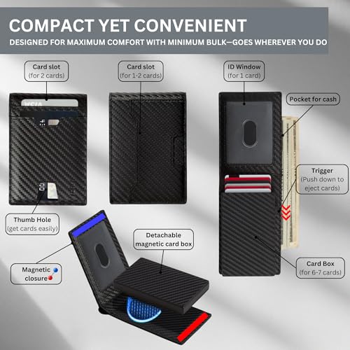 Wallet – Carbon Fiber-Style RFID Blocking Slim Bifold Wallet for Men with Pop-Up Cards, ID Window & Cash Pocket – Minimalist Front Pocket Design for up to 12 Cards4