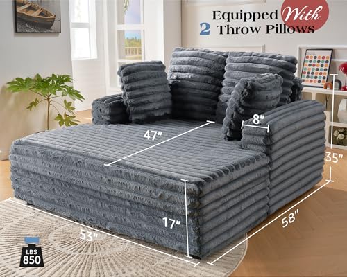 image for VanAcc 58 Inch Chaise Lounge Indoor, Plush Sleeper Chair with Throw Pi