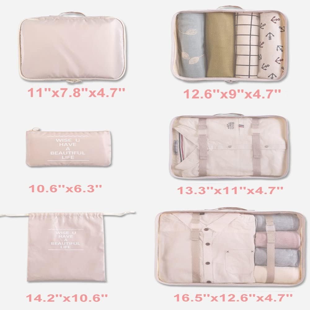 langugu compresión viaje equipaje organizadores 6 Set, malla ropa bolsas equipaje maleta, viaje con sujetador ropa interior bolsa para equipaje de mano, maletín y mochila accesorios