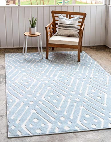 Unique Loom Sabrina Soto Outdoor Collection Geometric, Modern, Vibrant, Trellis Contemporary Area Rug, 8' 0 x 10' 0 Rectangular, Light Blue/Ivory
