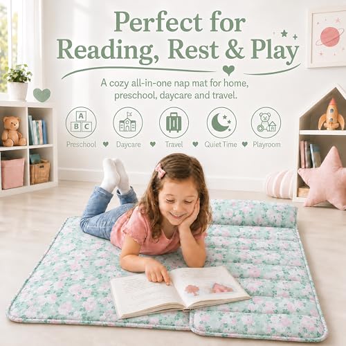 Image of Toddler Nap Mat with Removable Pillow,Ultra Soft Slumber Bags for Girls,Kids Sleeping Bags with Roll Up Design, Perfect for Preschool,Daycare,Kindergarten